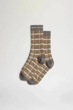 Fashion Calze a Quadri Marroni e Beige Donna Accessori Morbidi|Uomo