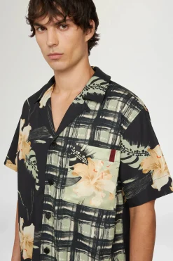 Clearance Camicia stampa Floreale e Quadri Uomo Uomo