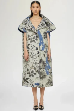 Hot Cappotto in Denim Stampa Tropicale Donna Giacche E Capispalla