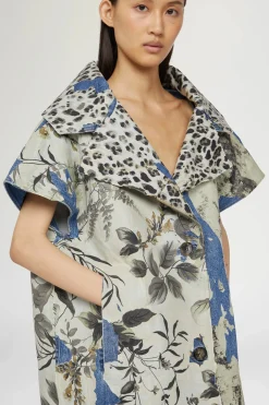 Hot Cappotto in Denim Stampa Tropicale Donna Giacche E Capispalla