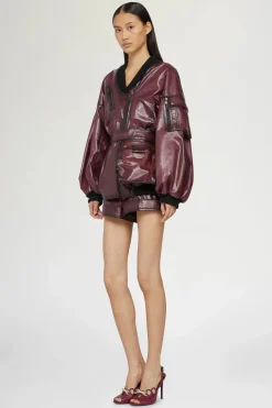 New Giacca di Pelle Bordeaux Donna Giacche E Capispalla