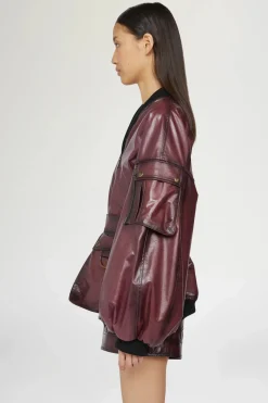 New Giacca di Pelle Bordeaux Donna Giacche E Capispalla
