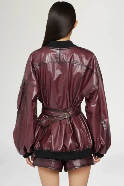 New Giacca di Pelle Bordeaux Donna Giacche E Capispalla