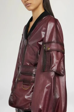 New Giacca di Pelle Bordeaux Donna Giacche E Capispalla
