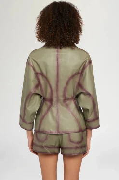 Clearance Giacca di Pelle Verde Donna Giacche E Capispalla