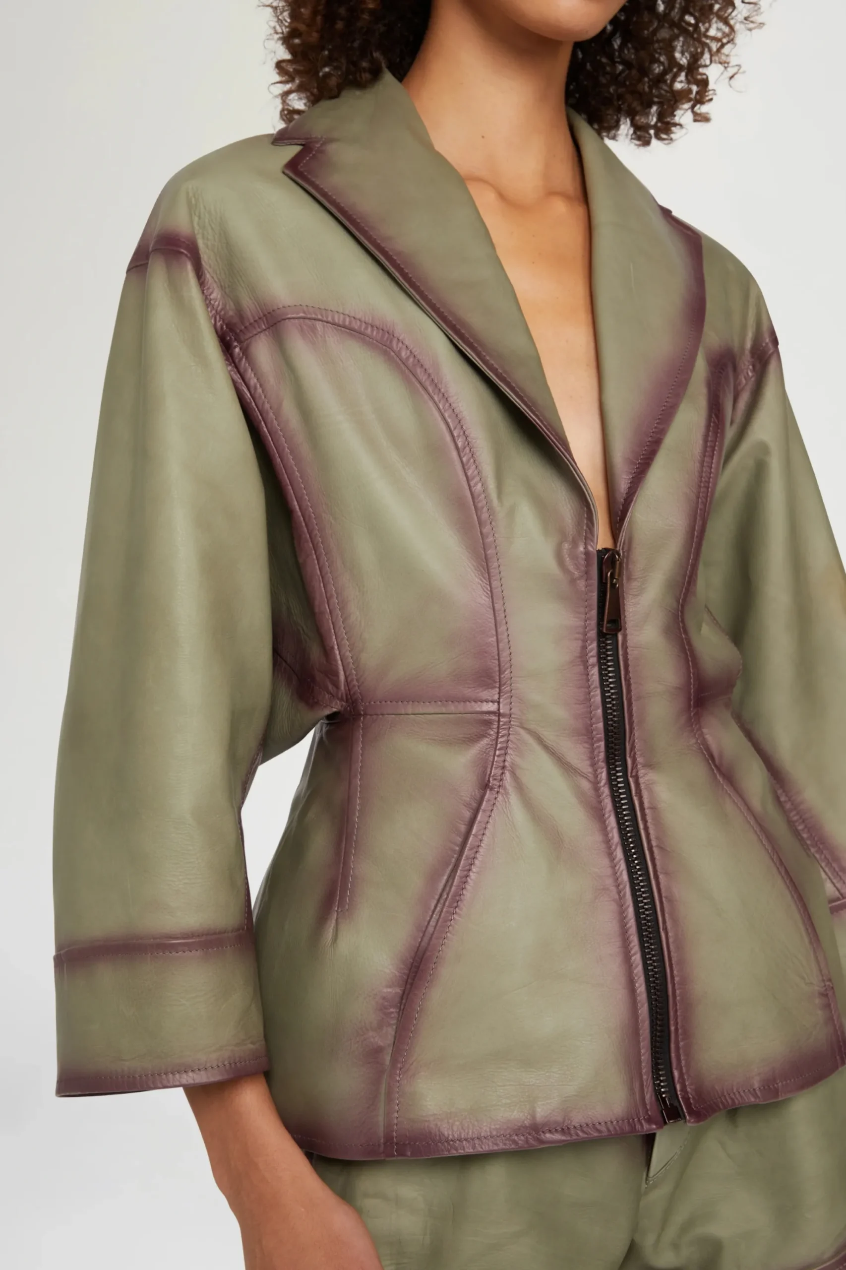Clearance Giacca di Pelle Verde Donna Giacche E Capispalla