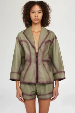 Clearance Giacca di Pelle Verde Donna Giacche E Capispalla