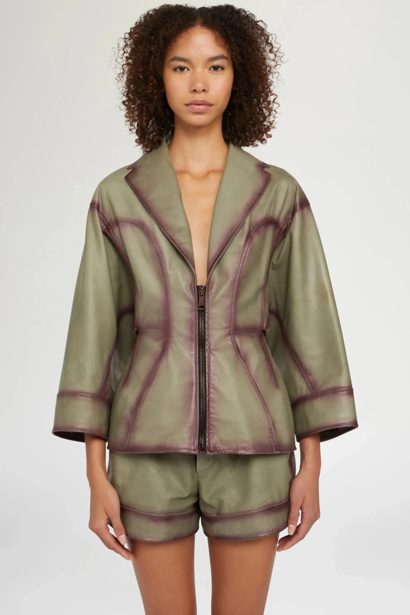 Clearance Giacca di Pelle Verde Donna Giacche E Capispalla