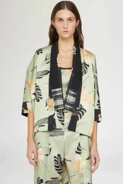 Online Kimono Stampa Ibiscus Donna Giacche E Capispalla
