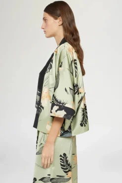 Online Kimono Stampa Ibiscus Donna Giacche E Capispalla