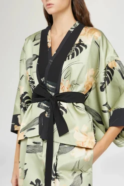 Online Kimono Stampa Ibiscus Donna Giacche E Capispalla