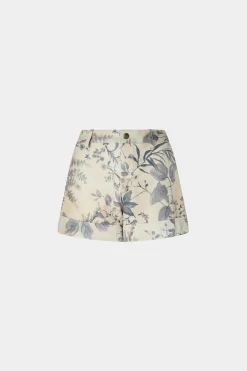 Sale Pantaloncini di Pelle Stampa Tropicale Donna Pantaloni