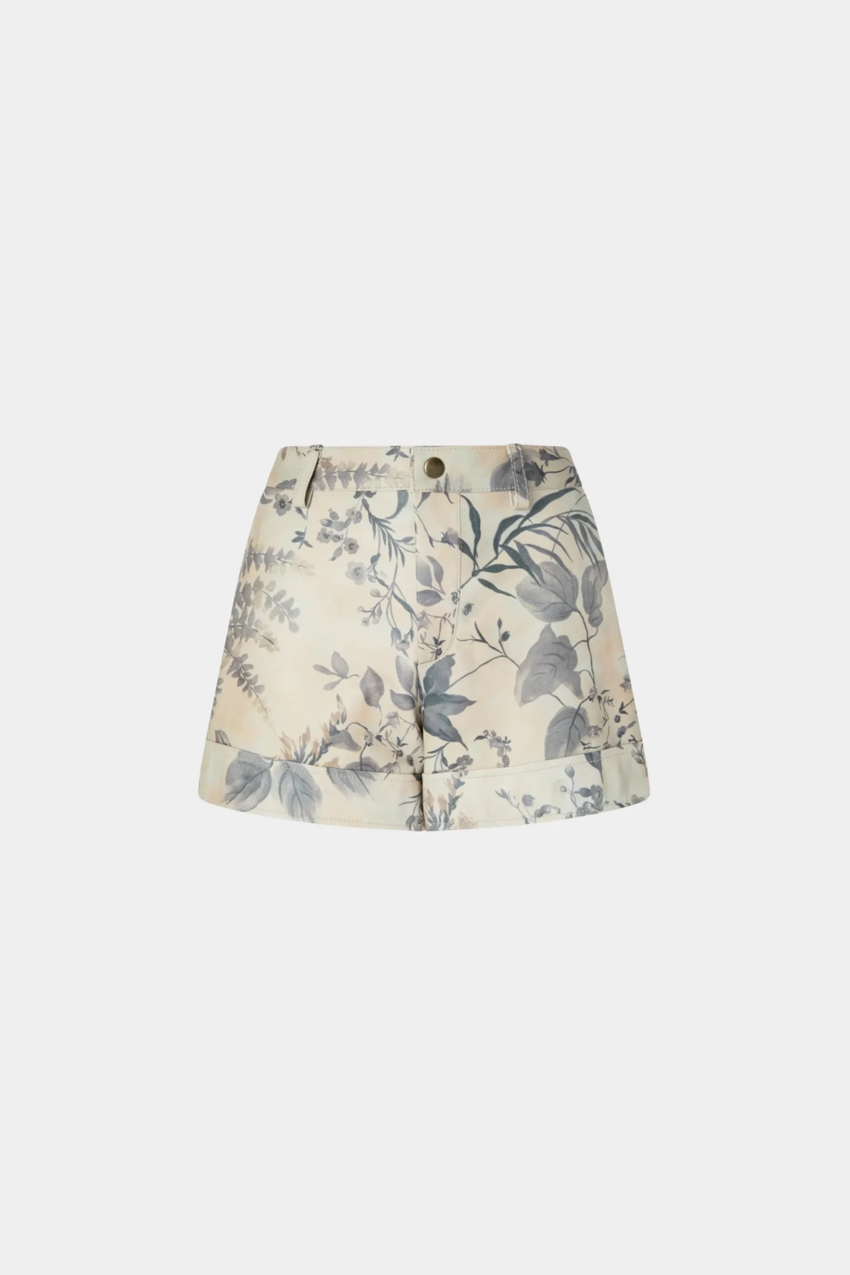 Sale Pantaloncini di Pelle Stampa Tropicale Donna Pantaloni