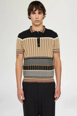 New Polo in Maglia Beige & Nera Uomo Uomo