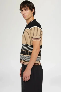 New Polo in Maglia Beige & Nera Uomo Uomo
