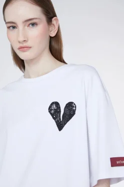 Discount T-shirt Cuore Bianca Donna Magliette E Top