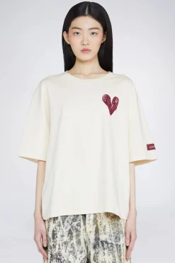 Fashion T-shirt Cuore Crema Donna Magliette E Top