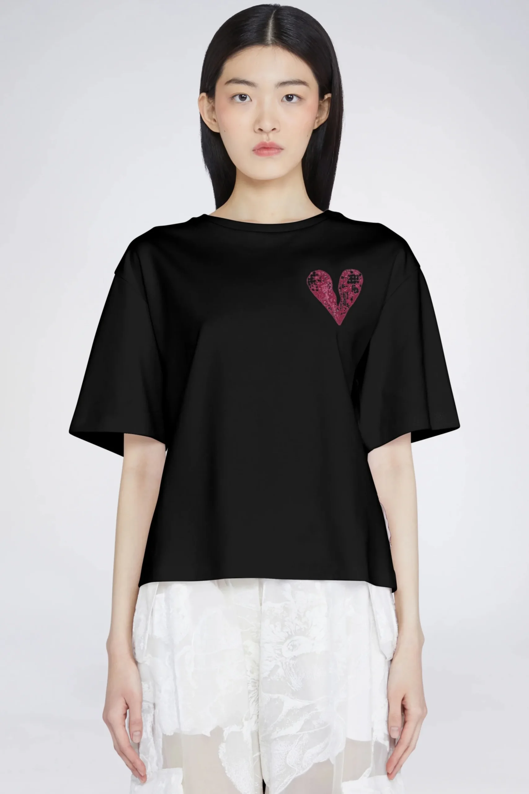 Clearance T-shirt Cuore Nera Donna Magliette E Top
