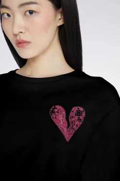 Clearance T-shirt Cuore Nera Donna Magliette E Top