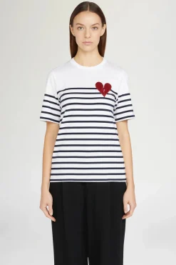 New T-shirt Cuore Spezzato a Righe Donna Magliette E Top