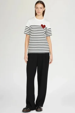 New T-shirt Cuore Spezzato a Righe Donna Magliette E Top