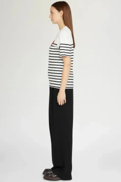 New T-shirt Cuore Spezzato a Righe Donna Magliette E Top